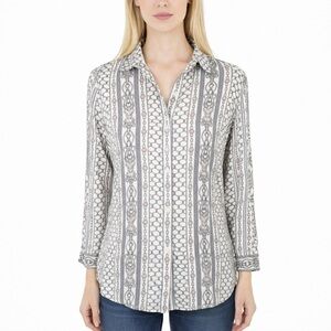 J. McLaughlin Chainlink Equestrian Regal Button Shirt Silk Preppy Stretch Size S